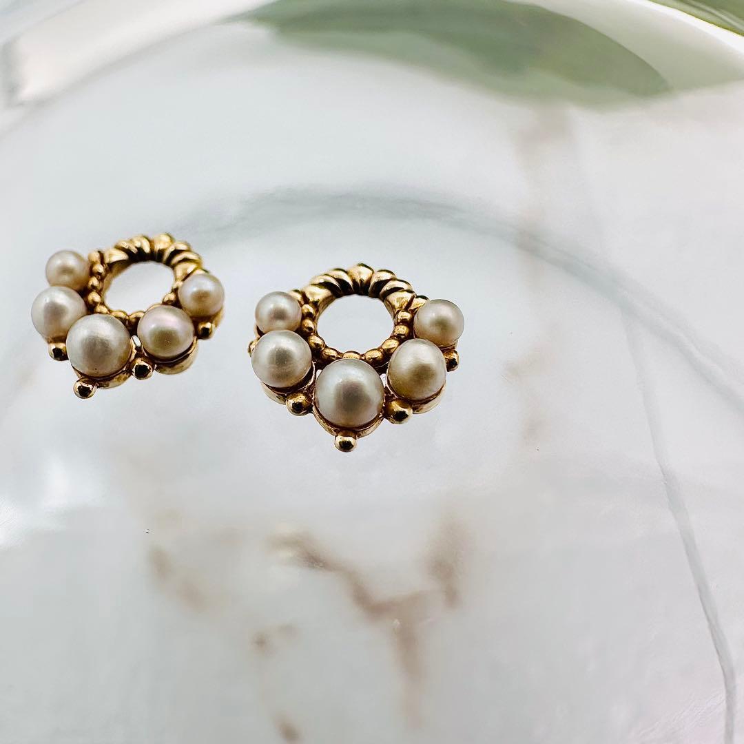 agete k14 パール付　ピアスチャーム　ゴールド　5珠