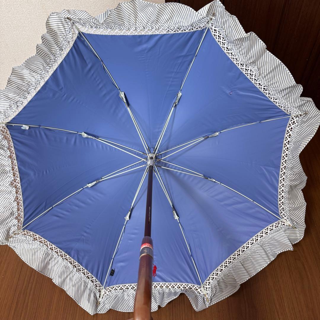 ポロラルフローレン ショートパラソル 晴雨兼用 ストライプフリル 新品 レッド