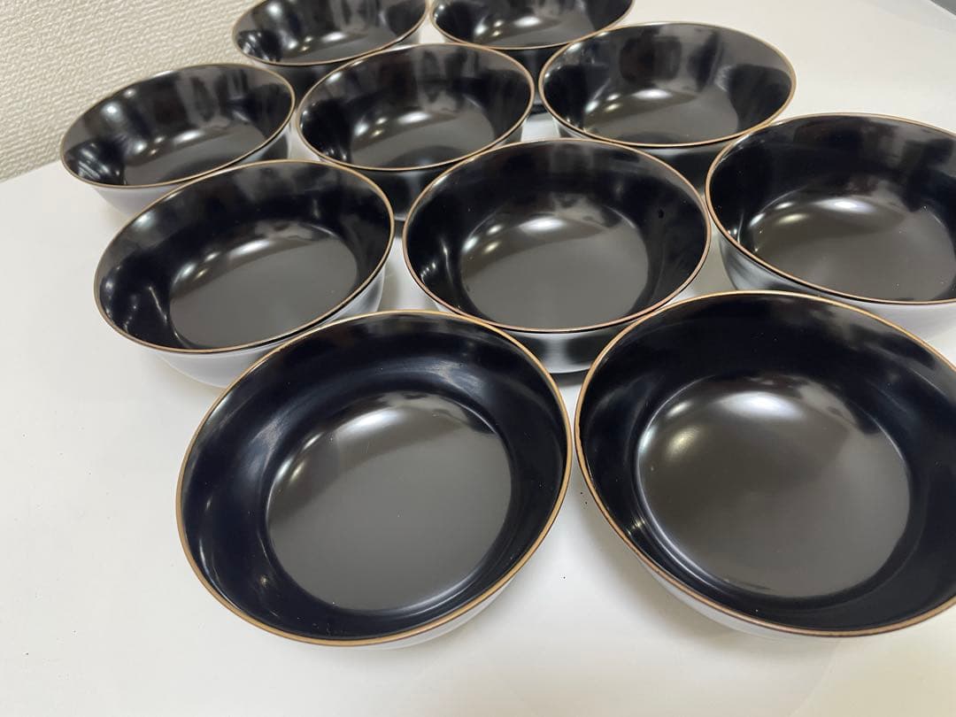 漆器 輪島塗 金蒔絵 扇柄 黒 内黒 吸物 割烹 蓋付き10客個 お煮物椀