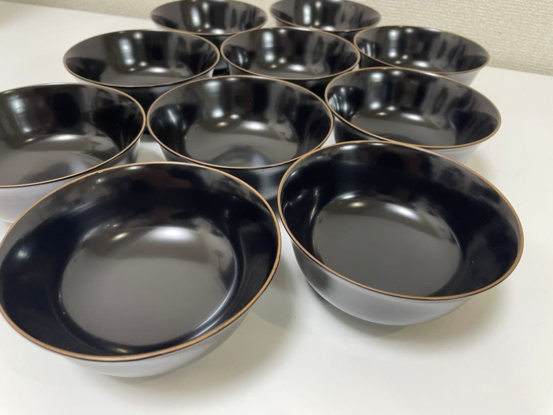 漆器 輪島塗 金蒔絵 扇柄 黒 内黒 吸物 割烹 蓋付き10客個 お煮物椀