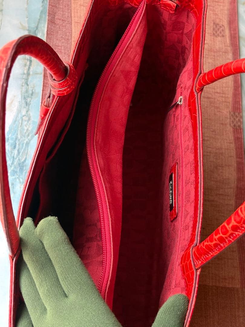 【極美品】フルラクロコ型トートバッグ赤A4収納