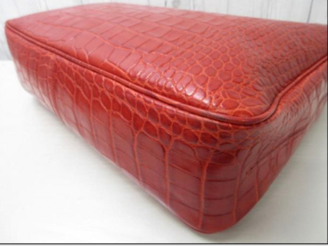 【極美品】フルラクロコ型トートバッグ赤A4収納