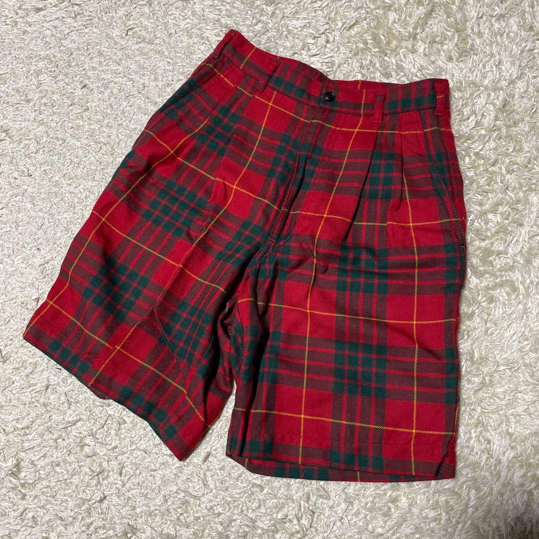 コムデギャルソン　レッド　タータンチェック　ハーフパンツ　XS