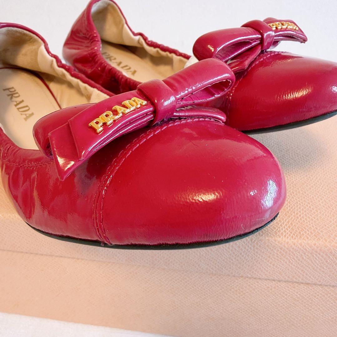 PRADA パンプス バレエシューズ プラダ フラット ピンク 38 リボン