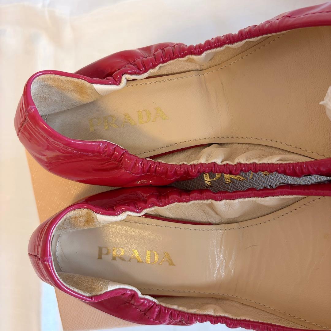 PRADA パンプス バレエシューズ プラダ フラット ピンク 38 リボン