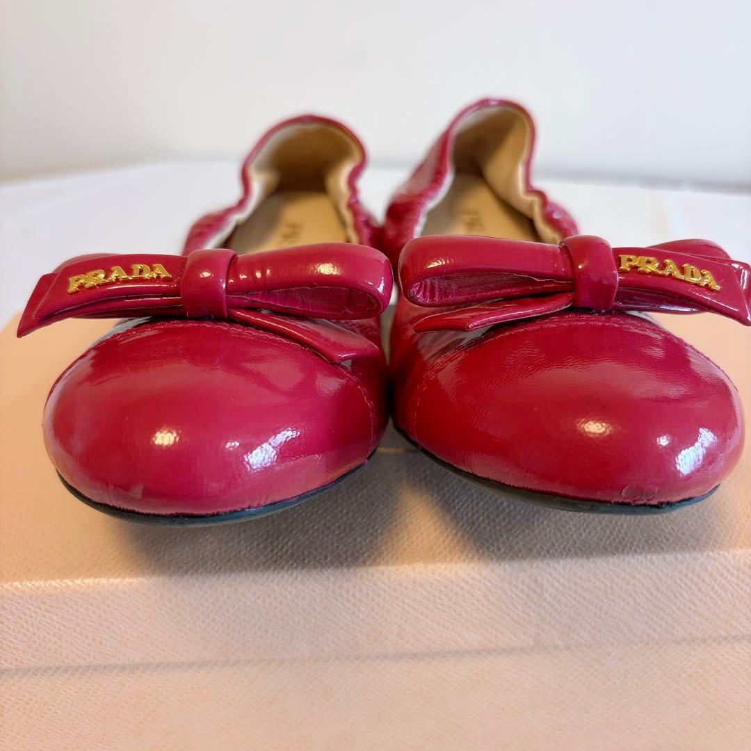 PRADA パンプス バレエシューズ プラダ フラット ピンク 38 リボン