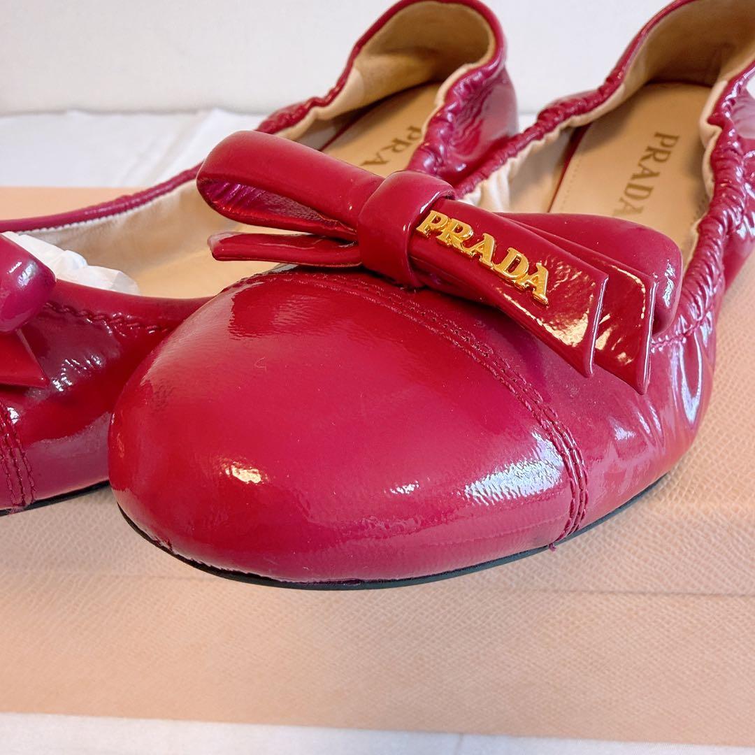 PRADA パンプス バレエシューズ プラダ フラット ピンク 38 リボン