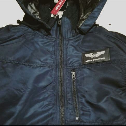 新品 アルファ アルファインダストリーズ フーデッドリブジャケット ネイビー