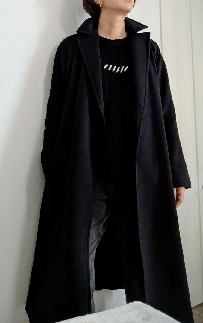 カルバンクライン アンゴラ混 マキシ コート ダブル ブラック ネイビー 9号