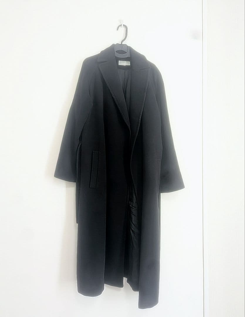 カルバンクライン アンゴラ混 マキシ コート ダブル ブラック ネイビー 9号