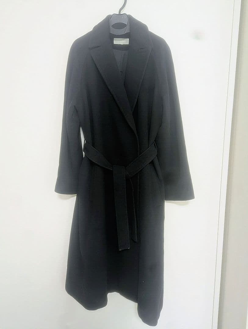 カルバンクライン アンゴラ混 マキシ コート ダブル ブラック ネイビー 9号