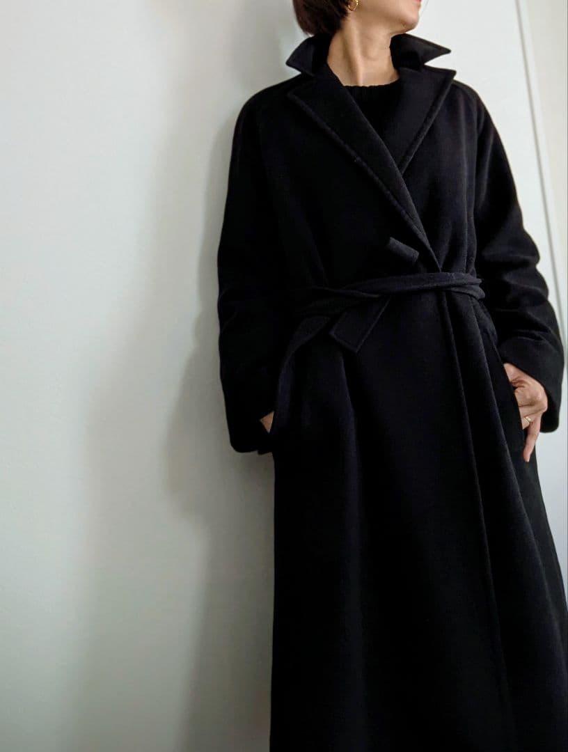 カルバンクライン アンゴラ混 マキシ コート ダブル ブラック ネイビー 9号