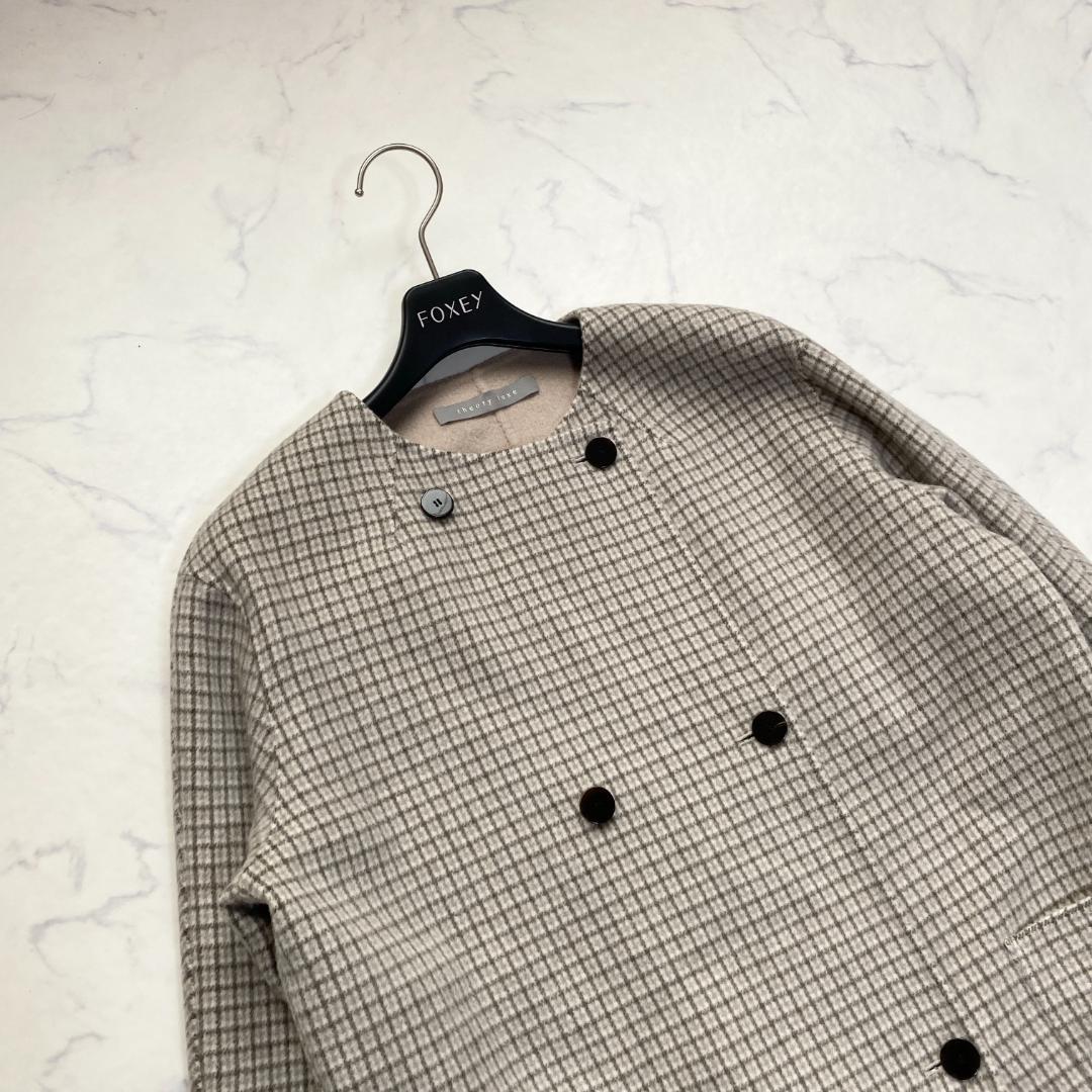 美品✨22AW セオリーリュクス 格子柄 リバー カシミヤ混ショートコート38