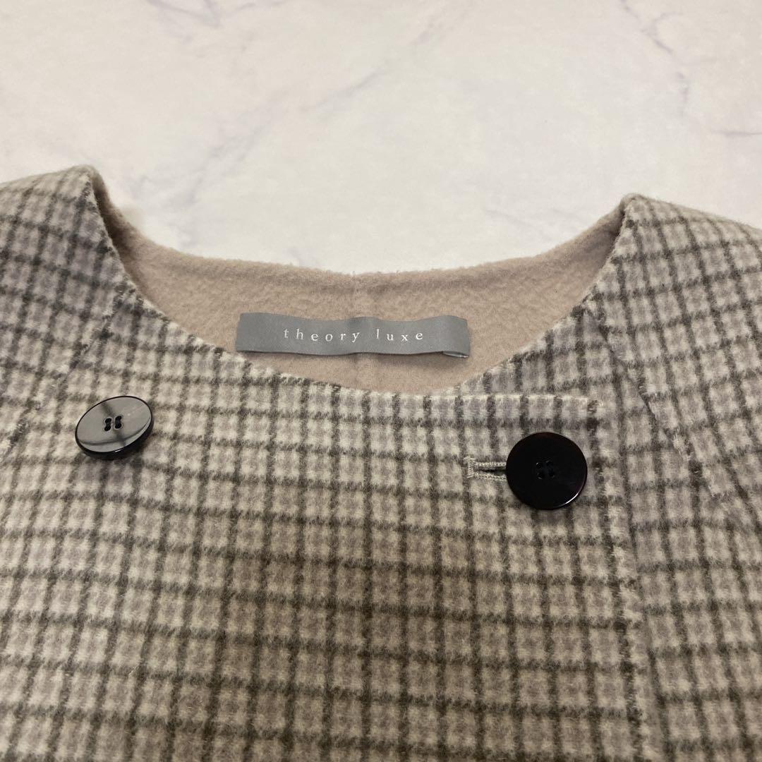 美品✨22AW セオリーリュクス 格子柄 リバー カシミヤ混ショートコート38