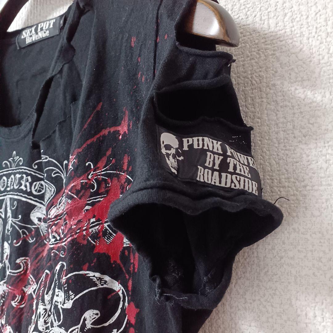 SEX POT ReVeNGe ペイント チェーン 安全ピン ジッパー Tシャツ