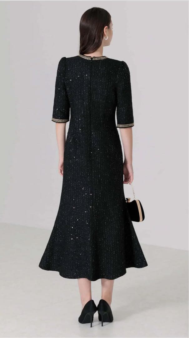 R　leja ワンピース　黒　ツイード　ゴールドラメ　M