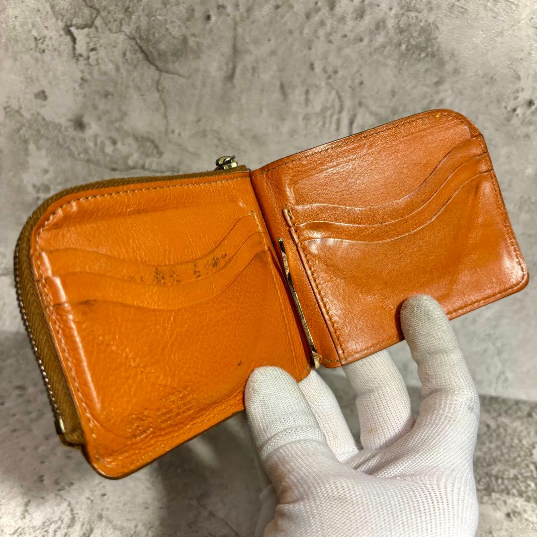 【マネークリップ！】イルビゾンテ ジップケース付 レザー 明茶 カード収納