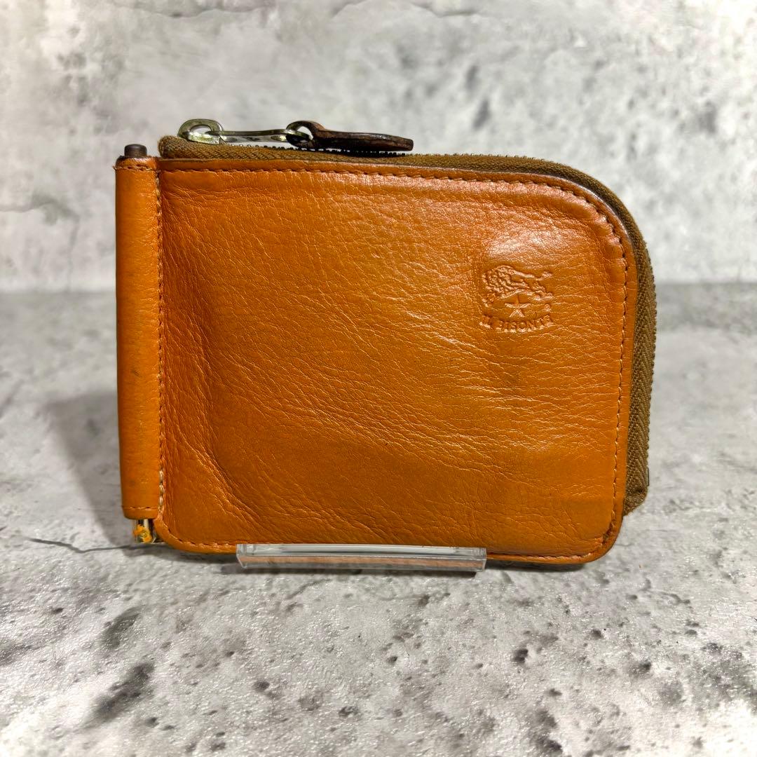 【マネークリップ！】イルビゾンテ ジップケース付 レザー 明茶 カード収納