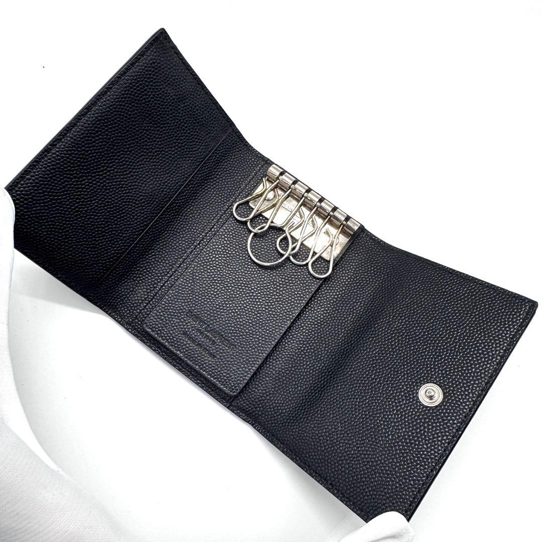 美品✨サンローラン　6連　キーケース　キーリング　キャビアスキン　YSL　黒