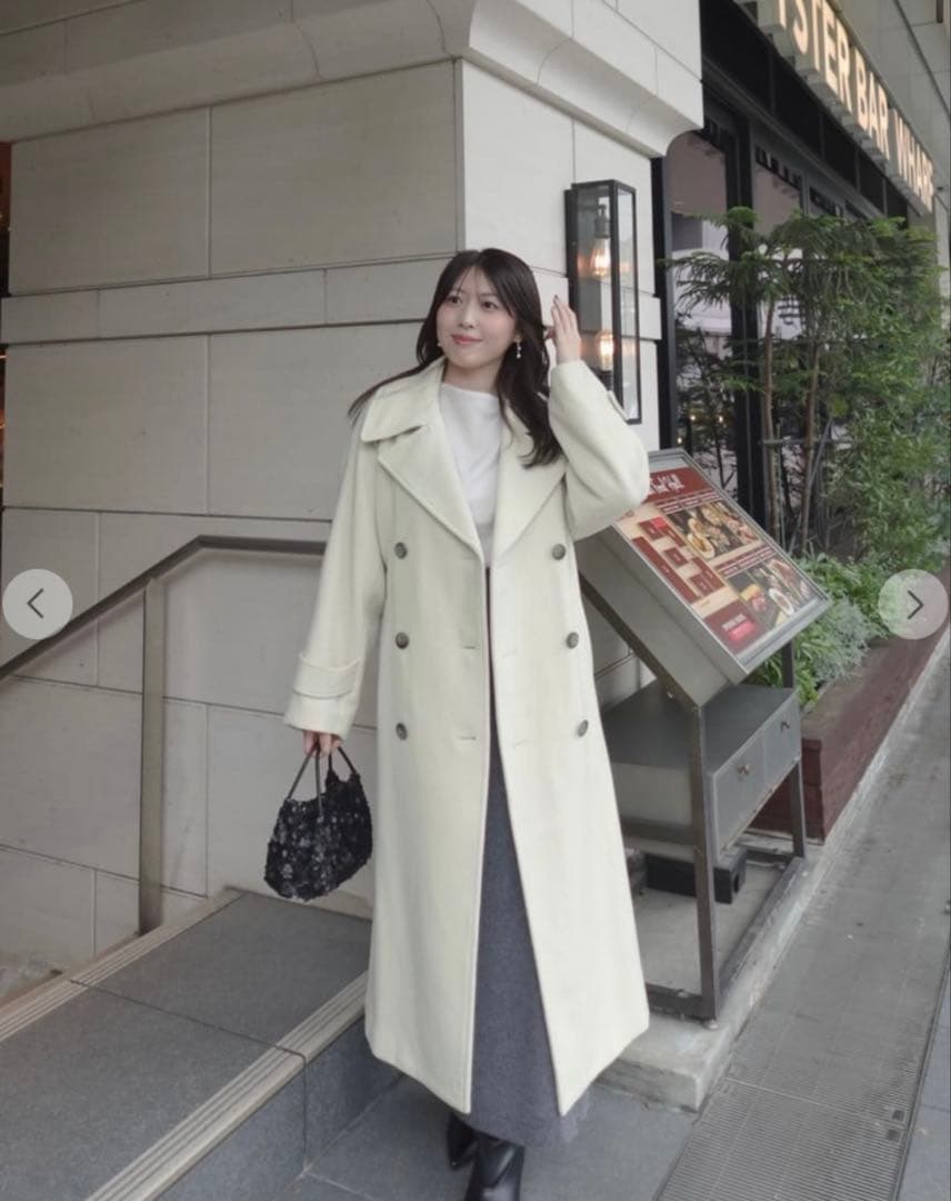 cocodeal ビッグカラーロングトレンチコート イエローベージュ