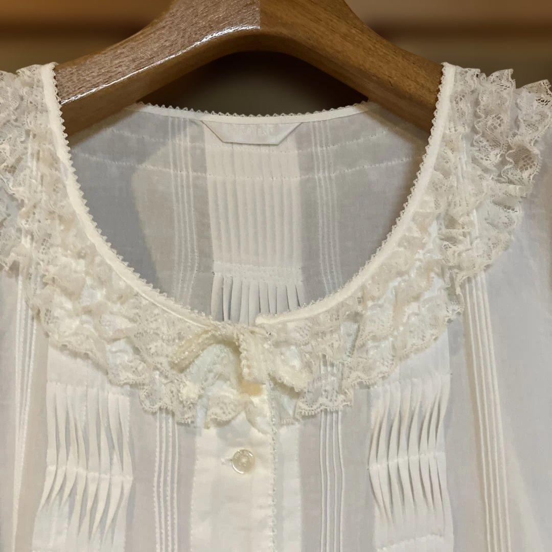 ピンクハウス　チュニック　ブラウス　ホワイト　ピンタック　レースフリル　長袖