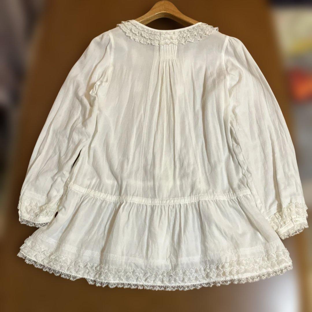 ピンクハウス　チュニック　ブラウス　ホワイト　ピンタック　レースフリル　長袖