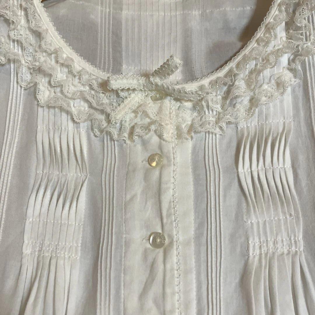 ピンクハウス　チュニック　ブラウス　ホワイト　ピンタック　レースフリル　長袖