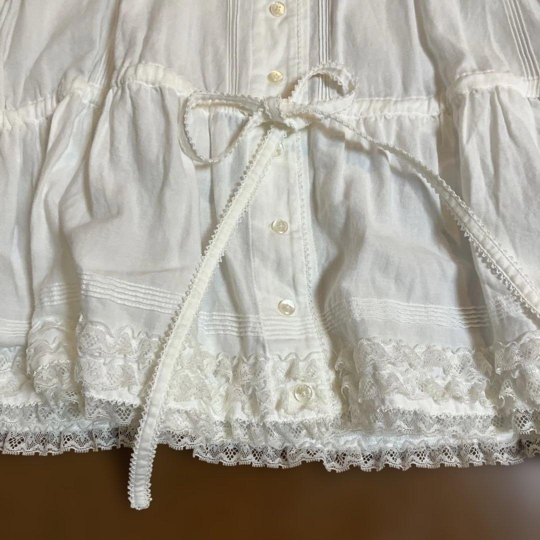 ピンクハウス　チュニック　ブラウス　ホワイト　ピンタック　レースフリル　長袖