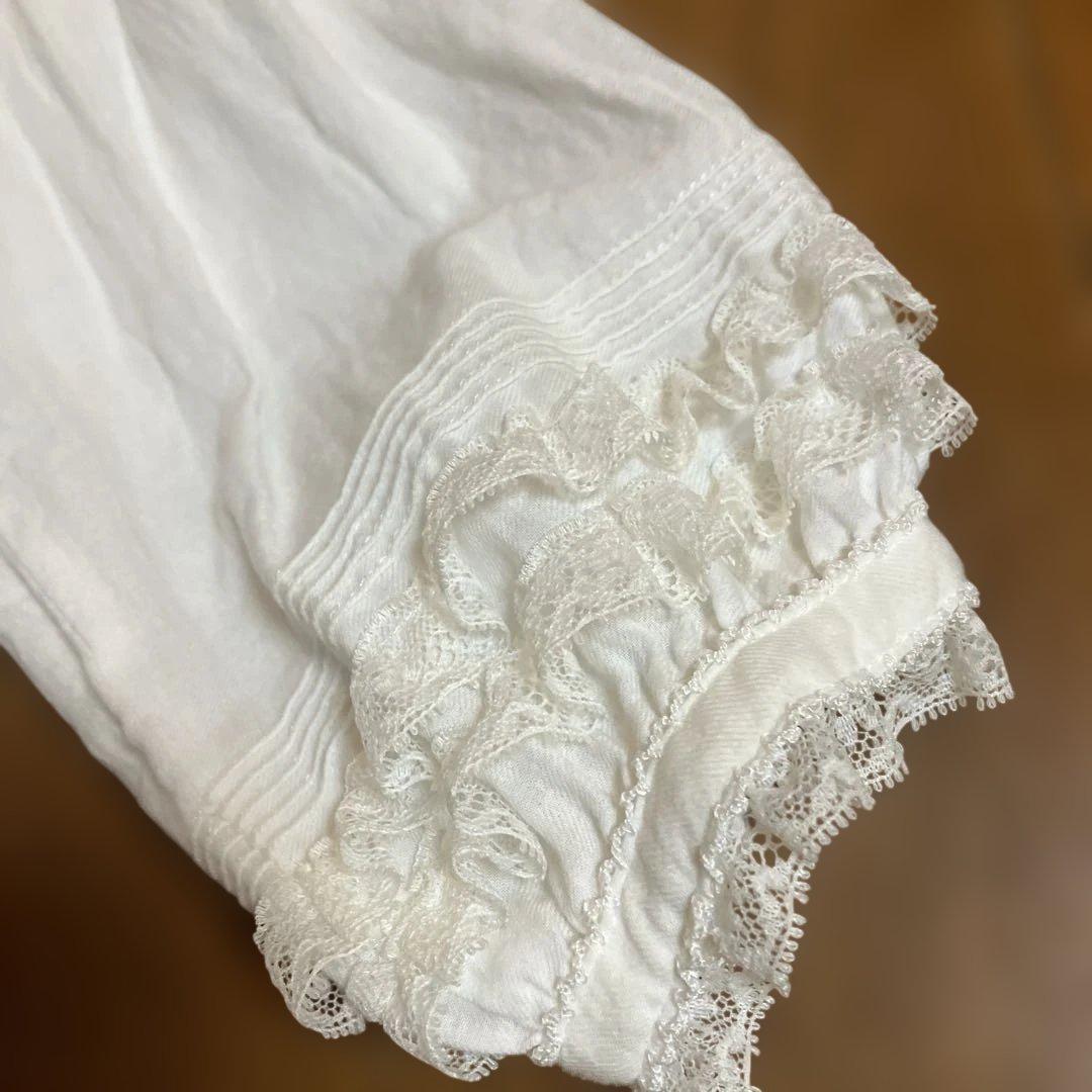 ピンクハウス　チュニック　ブラウス　ホワイト　ピンタック　レースフリル　長袖