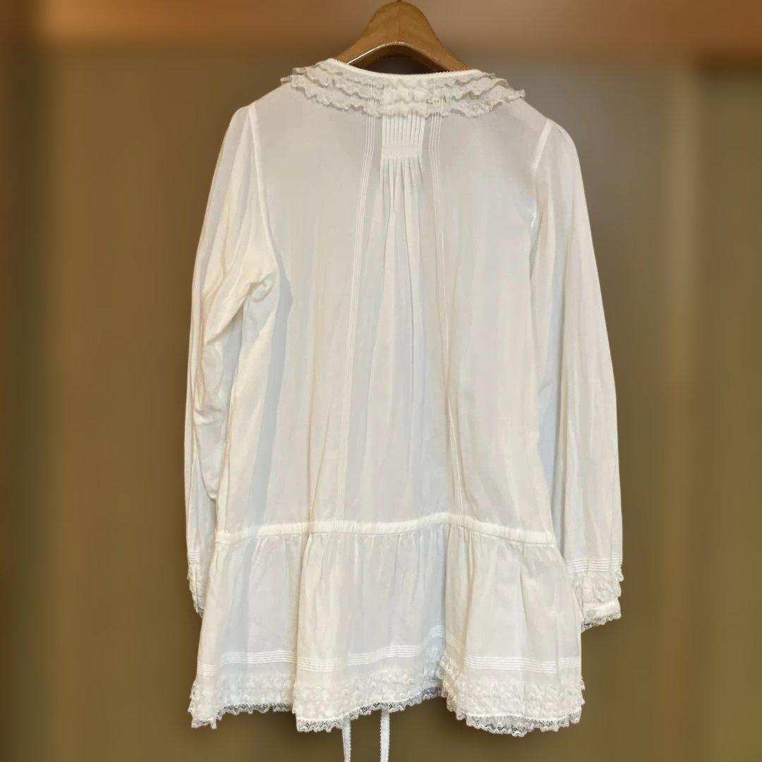 ピンクハウス　チュニック　ブラウス　ホワイト　ピンタック　レースフリル　長袖