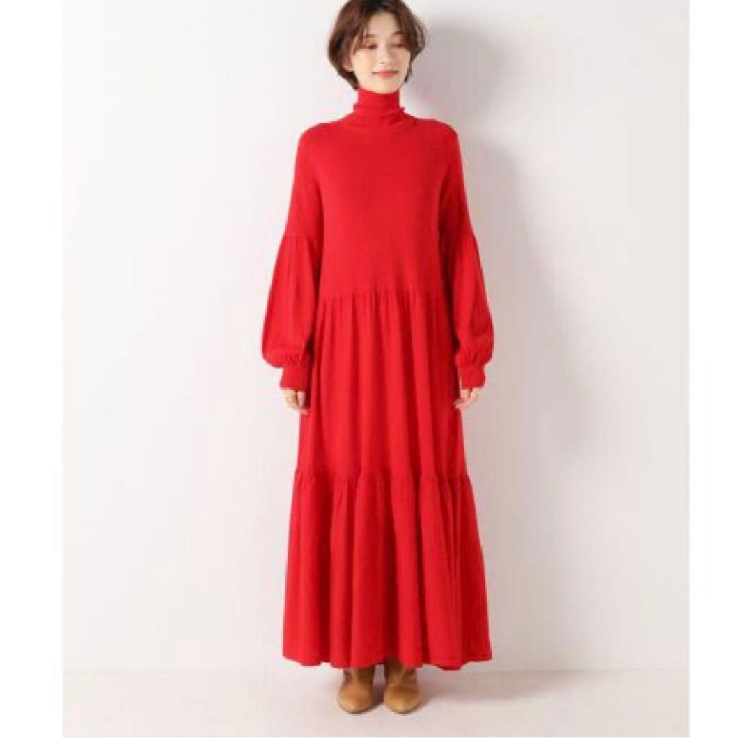 IENA エクストラファインメリノティアードドレス　赤　定価33000円