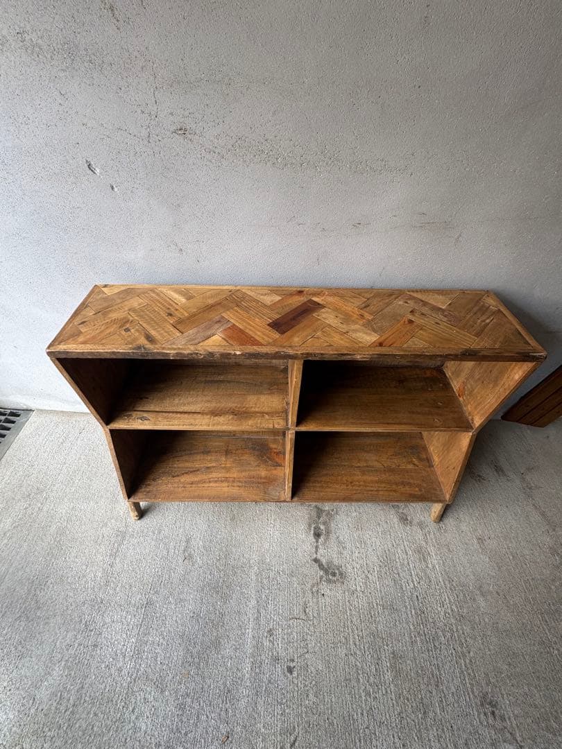 ヴィンテージ　本棚　シェルフ　古材　ヘリンボーン　アンティーク 1点もの