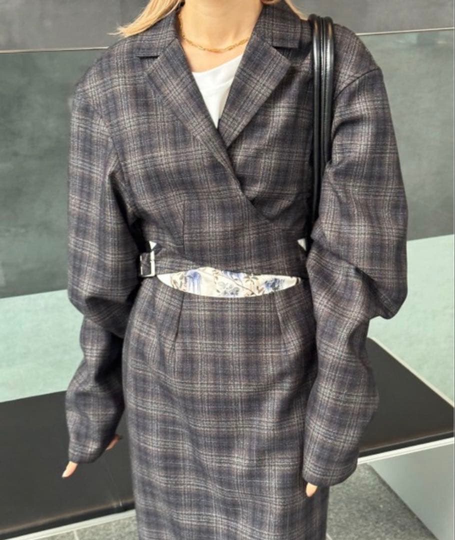 ワンピース Ameri WAIST CROSS CHECK DRESS