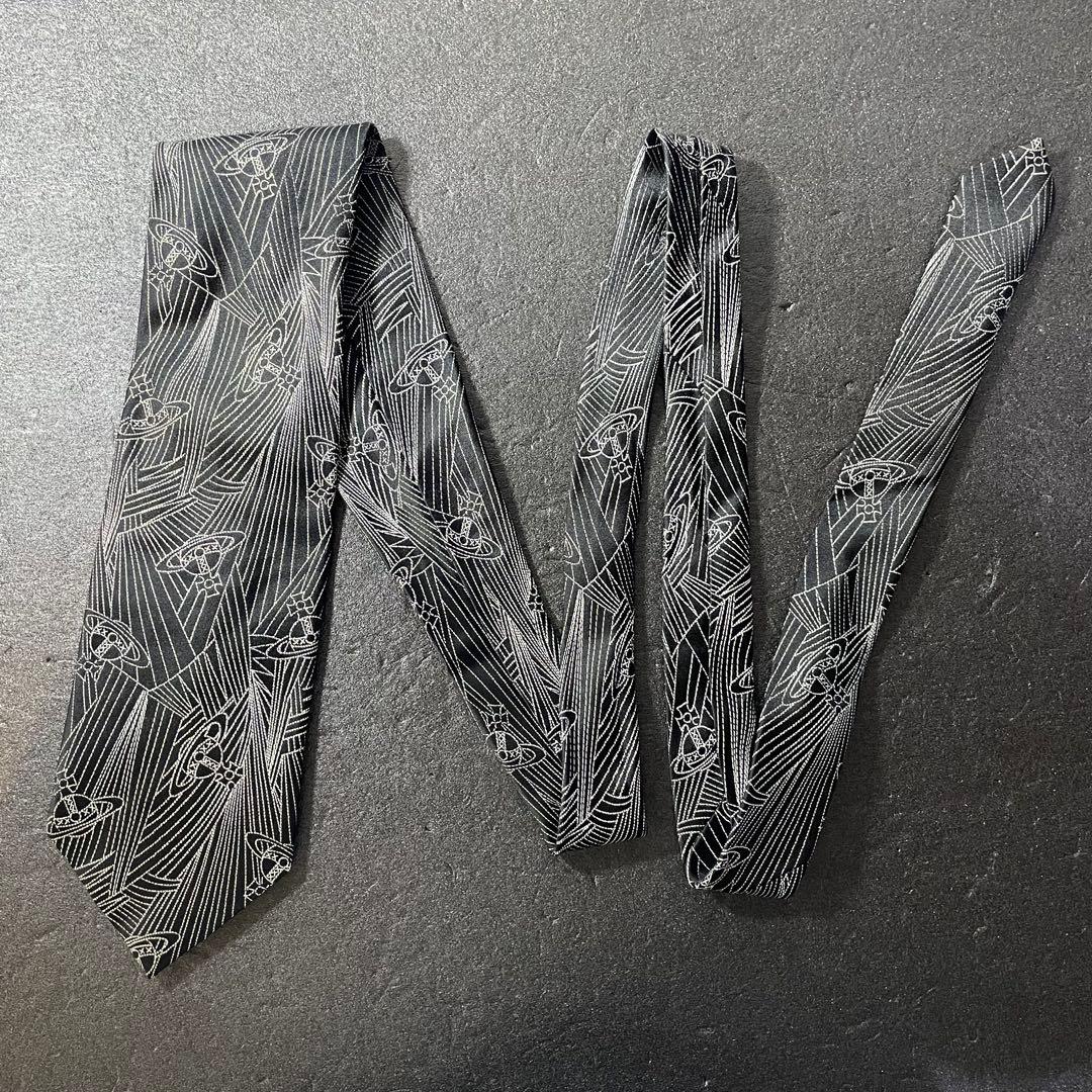 Vivienne Westwoodネクタイオーブ柄 ブラック　シルク　イタリア製