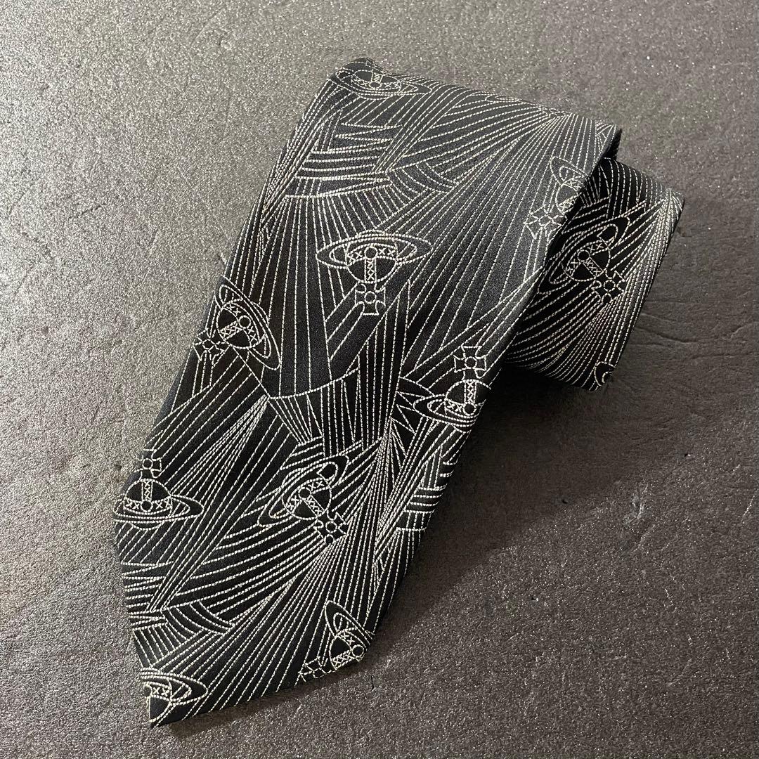 Vivienne Westwoodネクタイオーブ柄 ブラック　シルク　イタリア製