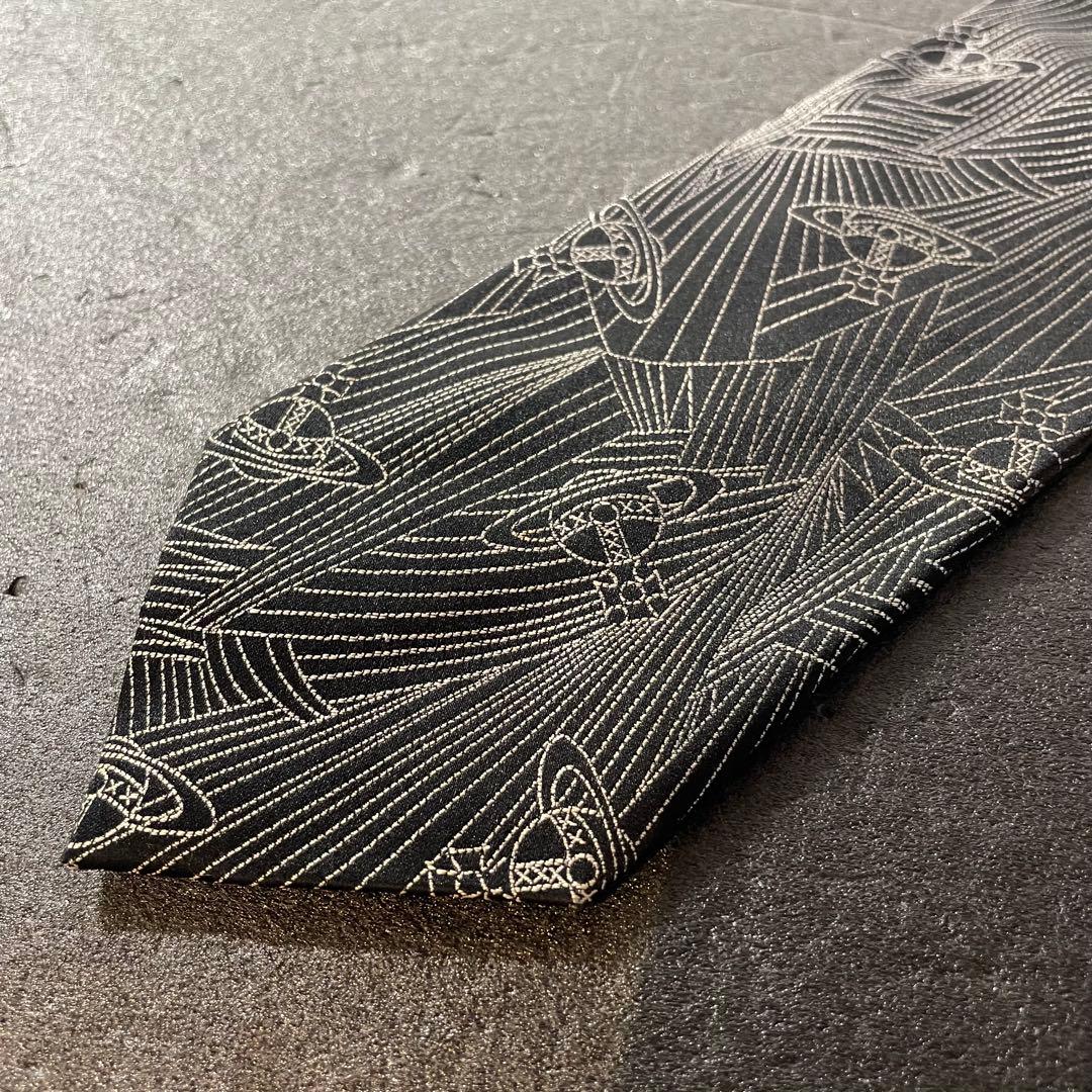 Vivienne Westwoodネクタイオーブ柄 ブラック　シルク　イタリア製