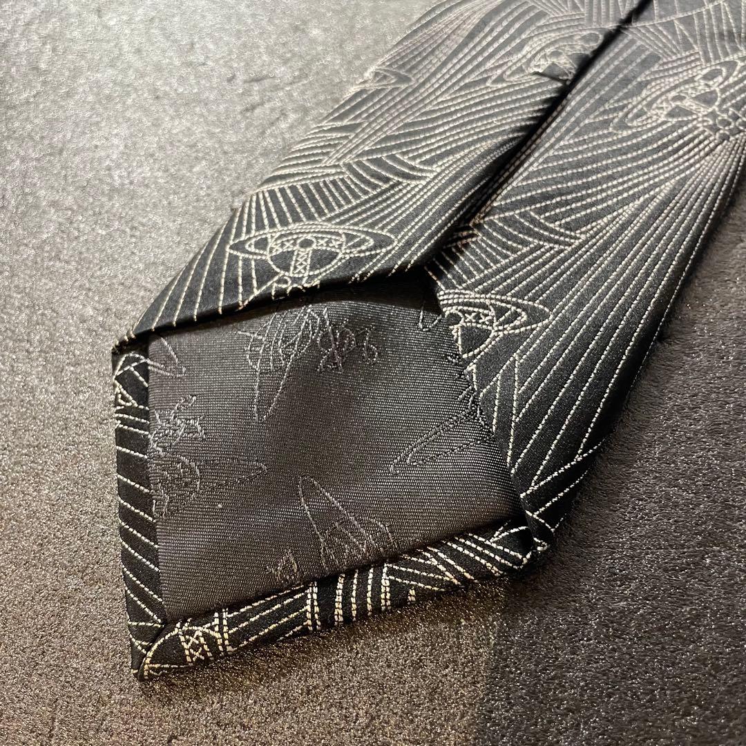 Vivienne Westwoodネクタイオーブ柄 ブラック　シルク　イタリア製