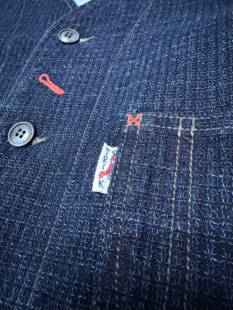 BLUE TRICK ノーカラージャケット スターワッフル インディゴ