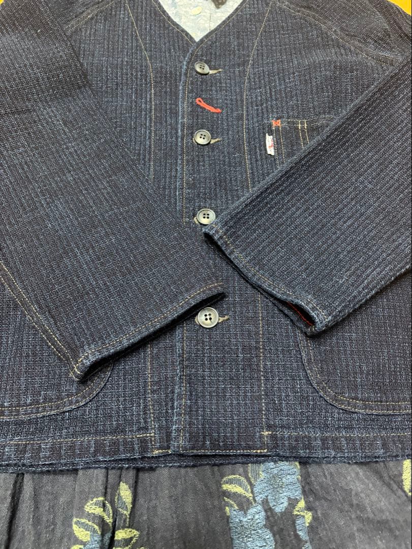 BLUE TRICK ノーカラージャケット スターワッフル インディゴ