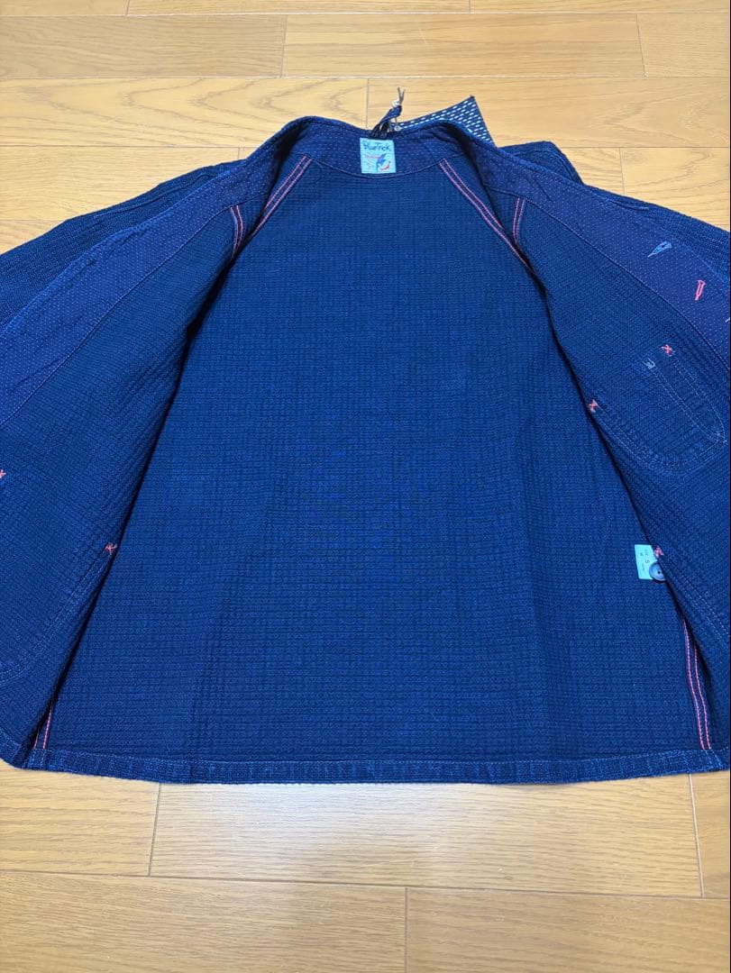 BLUE TRICK ノーカラージャケット スターワッフル インディゴ
