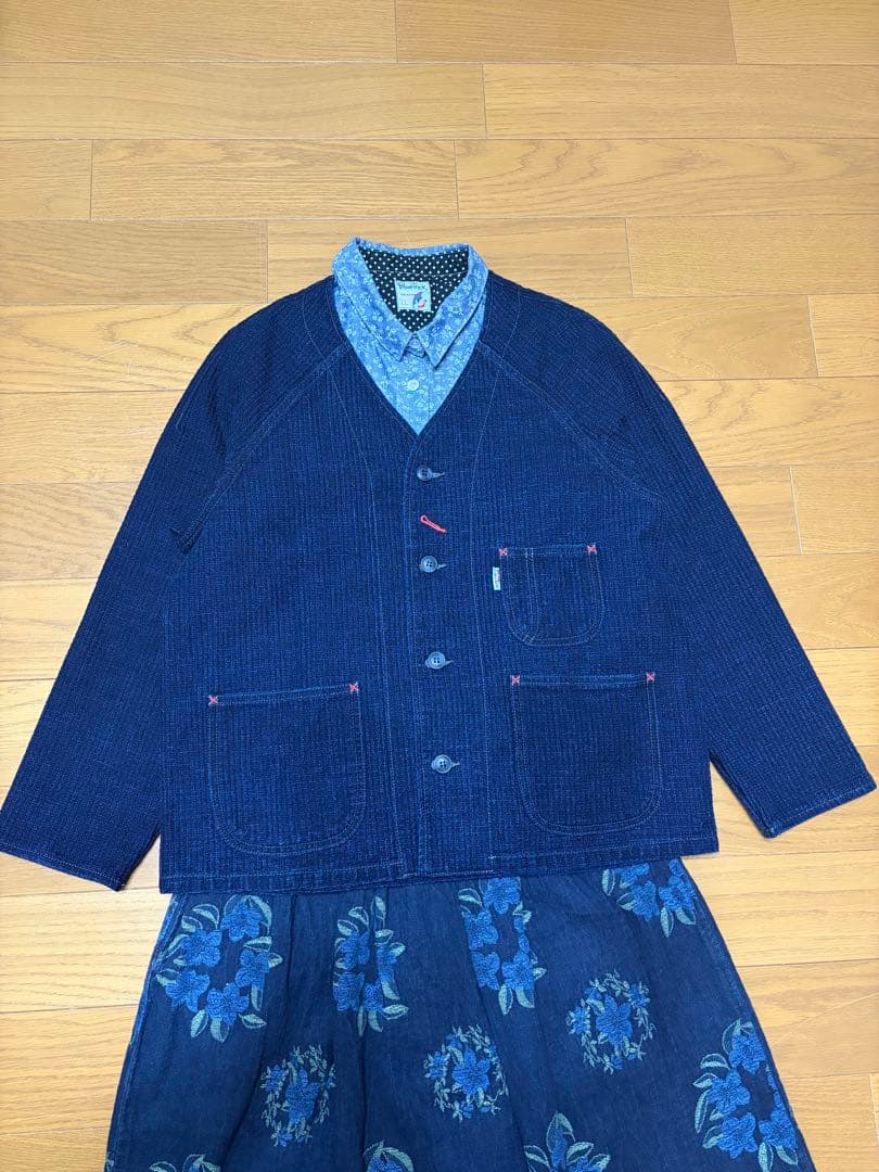 BLUE TRICK ノーカラージャケット スターワッフル インディゴ