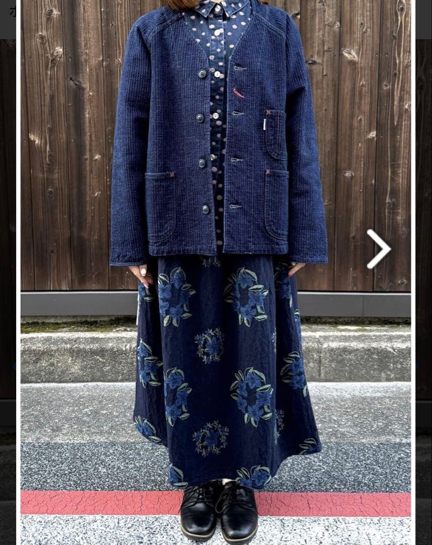 BLUE TRICK ノーカラージャケット スターワッフル インディゴ