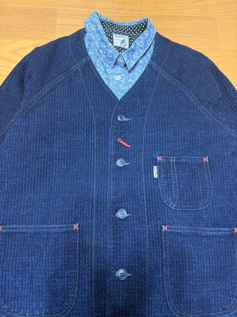 BLUE TRICK ノーカラージャケット スターワッフル インディゴ