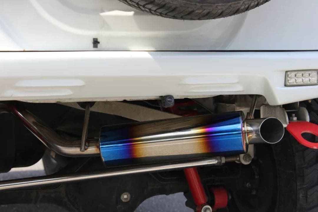 専用ジムニー JB23 マフラー　2ピース仕様 ショートバンパー ブルー