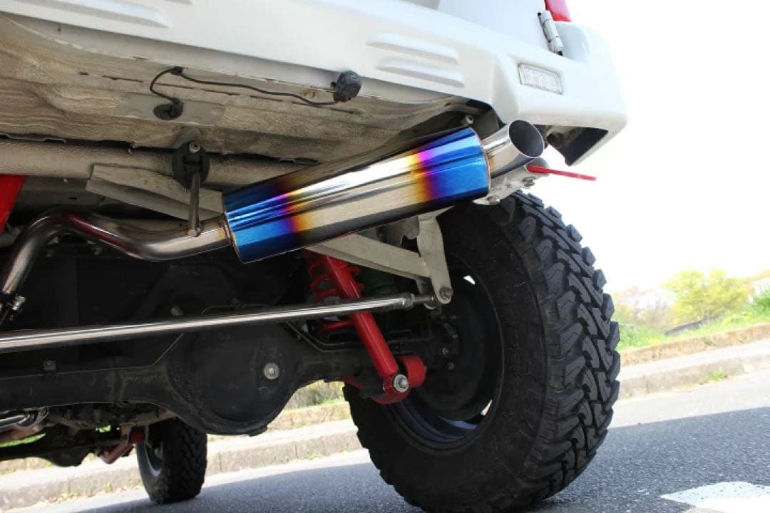 専用ジムニー JB23 マフラー　2ピース仕様 ショートバンパー ブルー