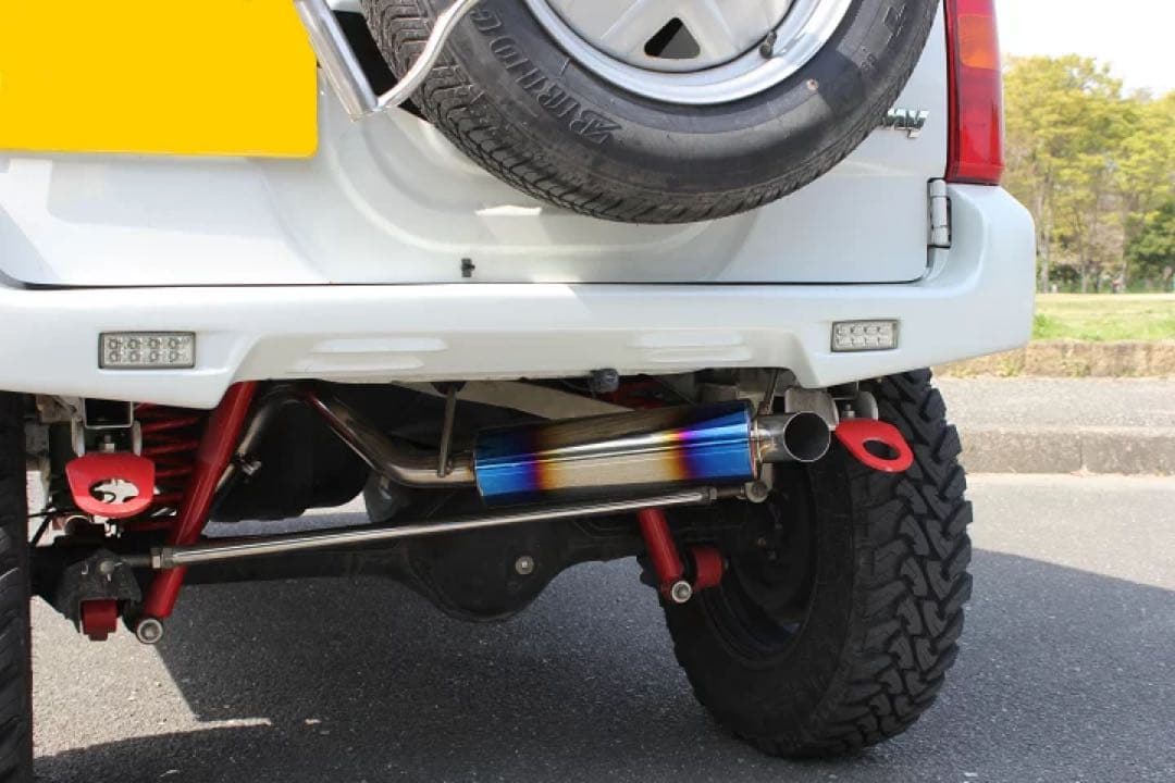 専用ジムニー JB23 マフラー　2ピース仕様 ショートバンパー ブルー