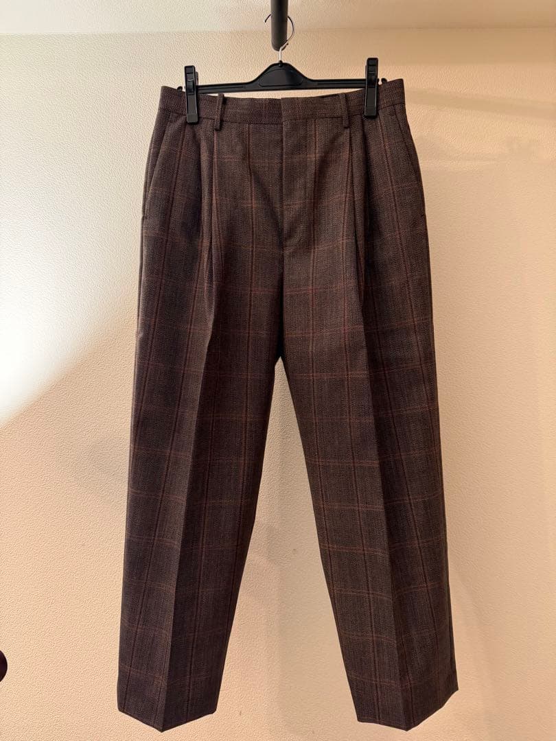 パンツ AURALEE BLUEFACED WOOL CHECK WIDE SLACKS