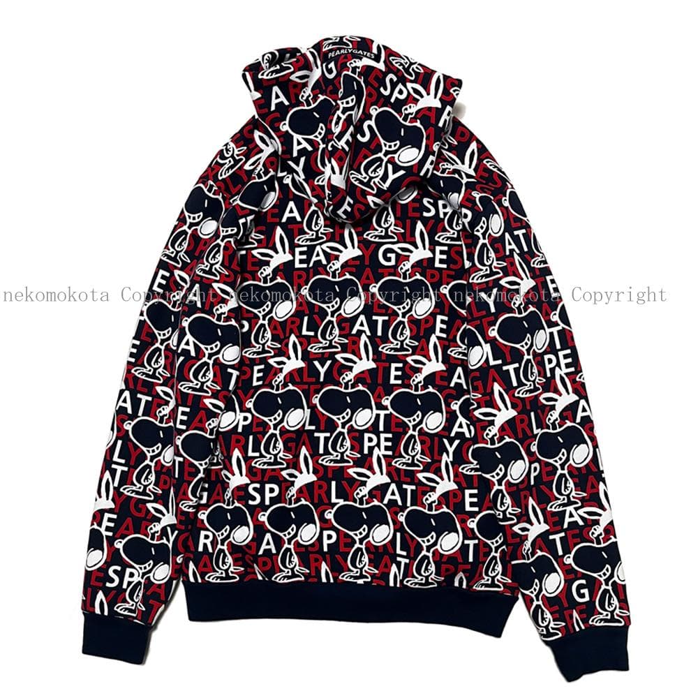 希少 パーリーゲイツ スヌーピー コラボ 裏起毛 パーカー 6 総柄 メンズ