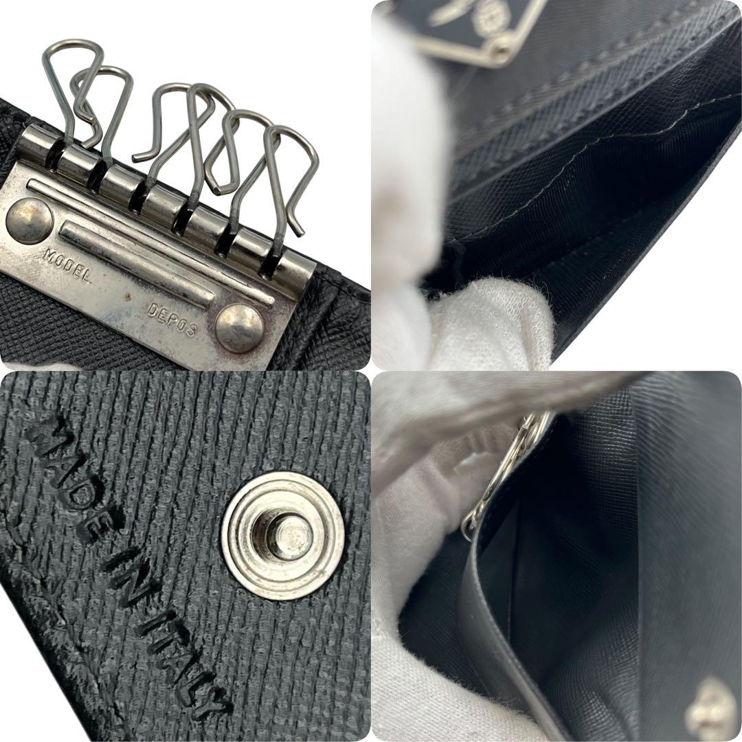 【美品】PRADA プラダ キーケース 黒 リモンタナイロン × サフィアーノ