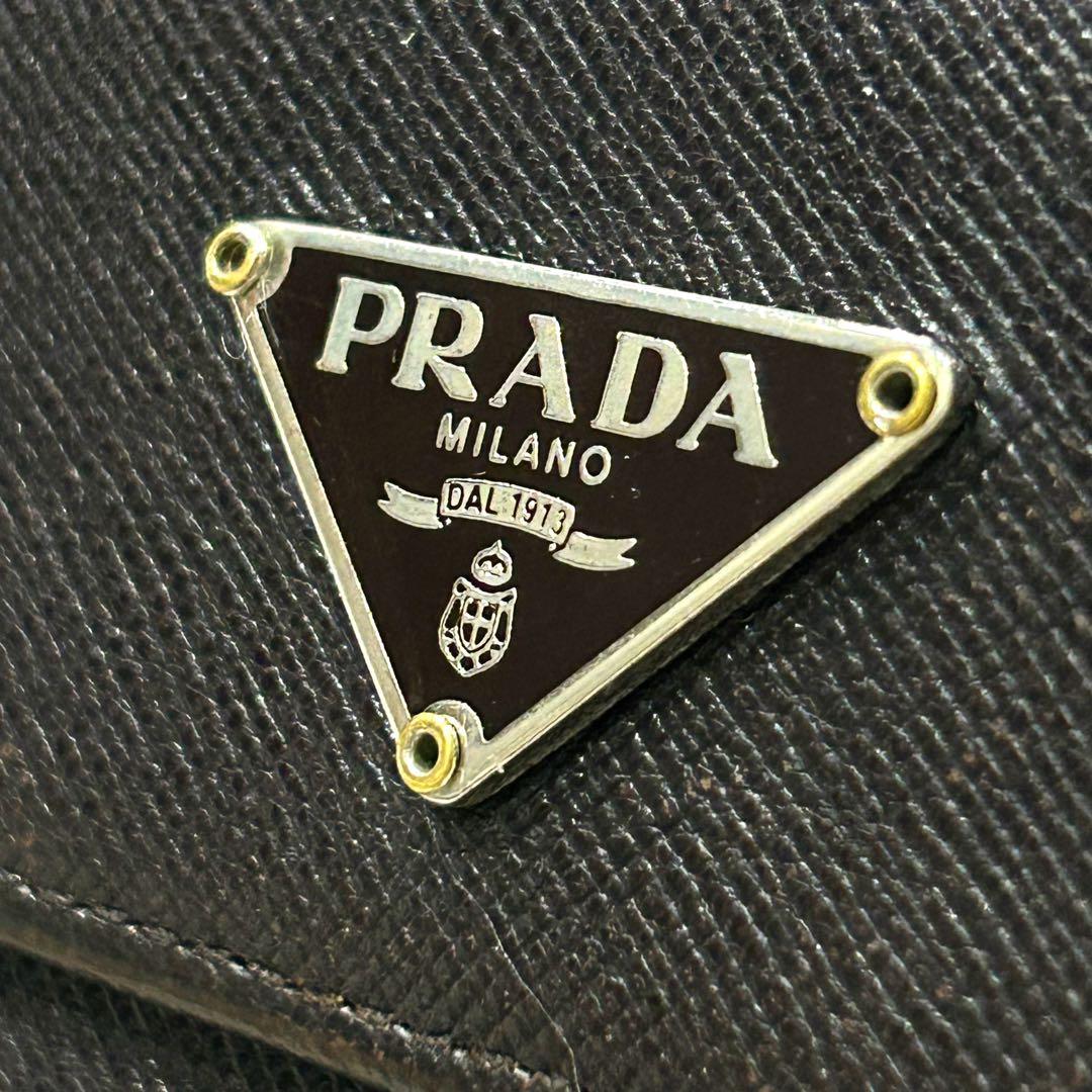 PRADA プラダ サフィアーノ 三角プレート 折り財布 ダークブラウン 焦げ茶